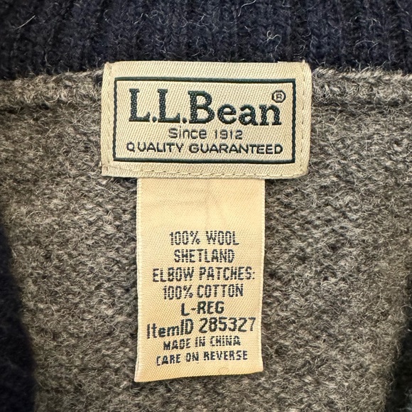 L.L. Bean Men’s Gray Shetland Wool Quarter Zip Elbow Patch Sweater - Picture 3 of 5